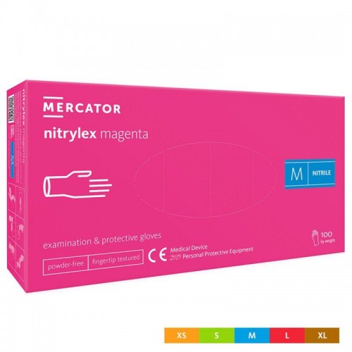 Vienreizlietojamie nitrila cimdi Mercator Nitrylex magenta M 100gab.
