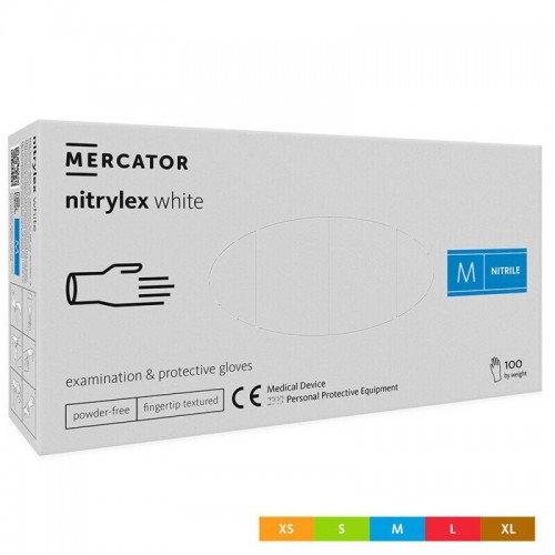 Vienreizlietojamie nitrila cimdi Mercator Nitrylex Classic white M 100gab.