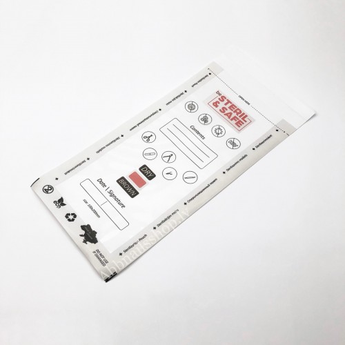 be Steril&Safe Karstā gaisa sterilizācijas maisiņi 75x150mm caurspīdīgi ar indikatoru Balti 100gab.