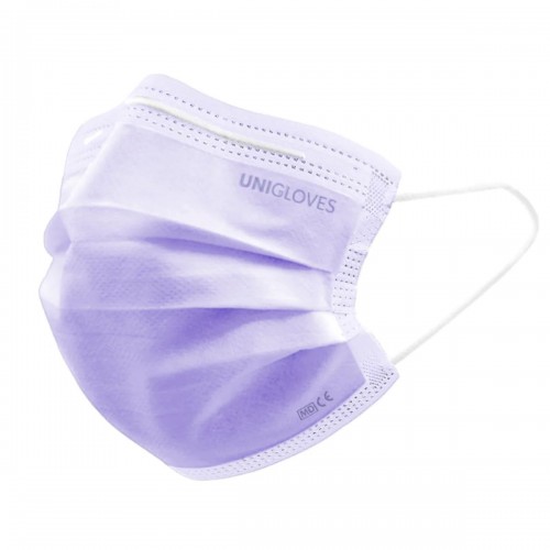 UNIGLOVES Medicīniskā sejas maska ar gumiju PROFIL PLUS VIOLET 3-slāņi, 50 gab